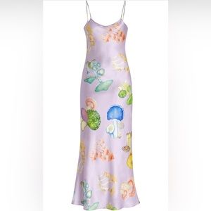 LIANG 🍄 lavender silk Midi Dress Spaghetti Strap Mushroom Print
